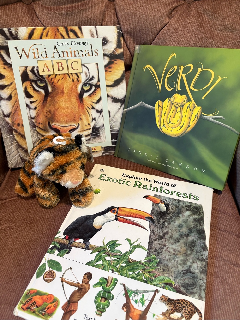 Plush Tiger Toy - Brown/Orange Striped Reptile Pets Accessory
3 Hardcover Books